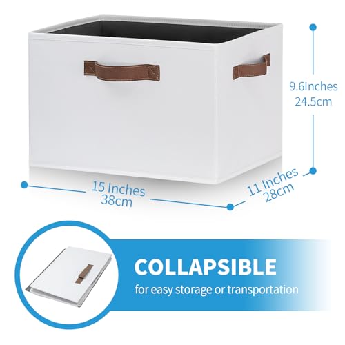 GhvyenntteS 6 Pack Large Fabric Storage Bins with Handles, 15x11x9.6 Inch Storage Baskets for Shelves, Foldable Closet Storage Bins for Shelves, Closet Organizers and Storage Boxes, White - color: White, size: Large-6 Pack