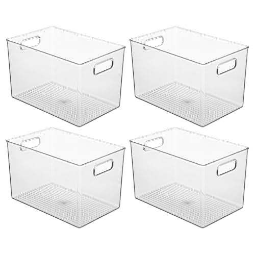 iDesign Storage Bins with Handles - Organizer Bins for Kitchen, Pantry, Bathroom, or Home Office - Set of 4 - Clear - style: Pack of 4