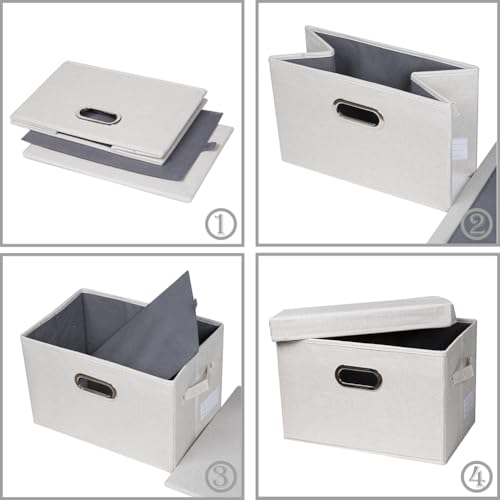 PRANDOM Collapsible Storage Bin with Lid [5-Pack] Fabric Foldable Storage Box Organizer Container Basket Cube with Cover for Home Bedroom Closet Office Beige(15.3x10x9.7) - color: Beige, size: M(5-Pack)