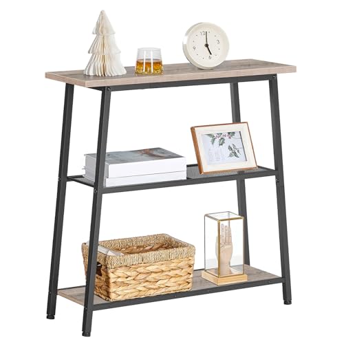 HOOBRO 30" Narrow Console Table, 3-Tier Small Entryway Table with Storage Shelves, Behind Couch Sofa Table, Hallway Table for Entryway, Foyer, Hallway, Living Room, Greige and Black BG62XG01 - color: Greige + Black