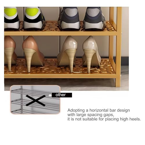3 Tier Metal Shoe Rack Organizer Vertical Design Entryway Storage Cabinet for Entrance or Kitchen Small and Narrow Free Standing Gold