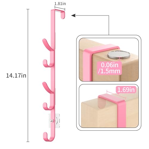 Over The Door Hooks, Metal Door Hooks for Hanging, Over The Door Purse Organizer for Door Coat Hanger, Back of Shower for Hanging Towel Rack Clothes, Hat, Bathroom, Closet (Pink-2Packs) - color: Pink, size: 2 Pack