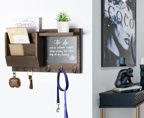 Ziivita Key Holder for Wall - Mail Holder Organizer Wall Mount with Shelf - Rustic Hanging Key Rack Hanger with Hooks Decorative for Home Letter Dog Leash Entryway Farmhouse Living Room Decor - color: Brown
