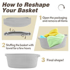 Pro Goleem Small Woven Basket with Gift Bags and Ribbons Durable Baskets for Gifts Empty Small Rope Basket for Storage 12"X 8" X 5" Baby Toy Basket with Handles, Gray - color: grey