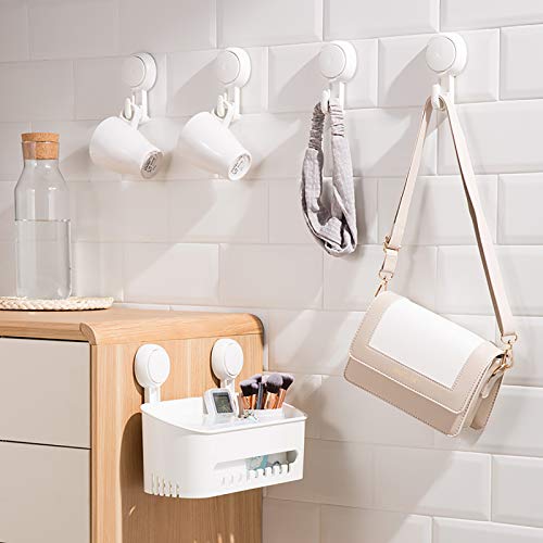 TAILI Shower Caddy Storage Basket 4 Suction Hooks, Suction Cup Shower Holder for Shampoo, Conditioner, Drill-Free Removable, Kitchen Bathroom Bedroom Organizer Set - style: 4×White