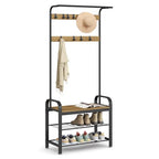 VASAGLE Coat Rack, Hall Tree with Shoe Bench for Entryway, Entryway Bench with Coat Rack, 4-in-1, with 9 Removable Hooks, a Hanging Rod, 13.3 x 28.3 x 72.1 Inches, Honey Brown and Black UHSR040B05 - color: Honey Brown + Black, size: 28.3"W