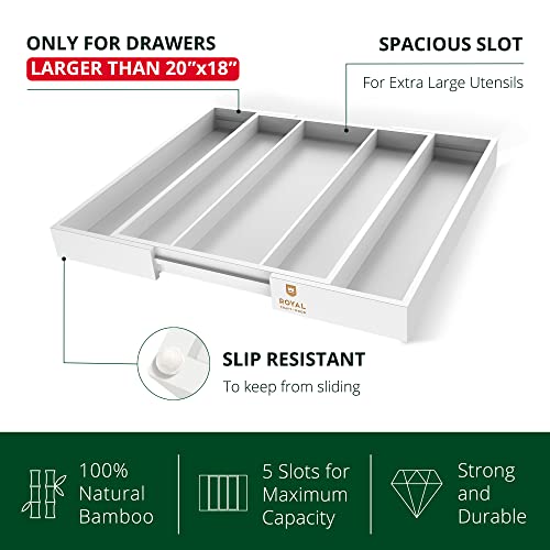 ROYAL CRAFT WOOD Luxury Bamboo Kitchen Drawer Organizer - Silverware Organizer - Utensil Holder and Cutlery Tray with Grooved Drawer Dividers for Flatware and Kitchen Utensils (5 Slot, White) - color: White, size: 5 Slot