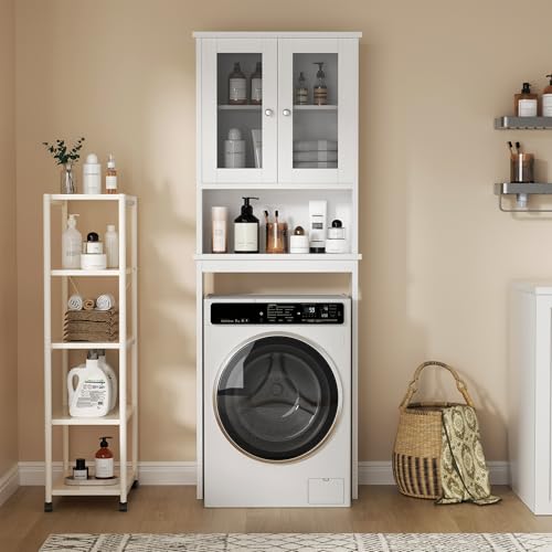 Walsunny Over Toilet Storage Cabinet, BathroomShelf Organizer Over Toilet, Washing Machine Box, Space Saver with Adjustable Decorative Racks（White） - color: White, style: 1 Open Shelf