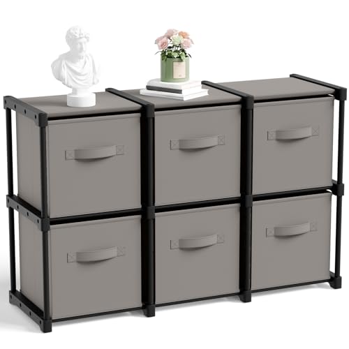 Briwooody 6 Cube Storage Organizer Bins with Shelf 11'' Toy Storage Box Back to School Dorm Organizers Fabric Unit for Playroom Book (Grey) - color: Grey