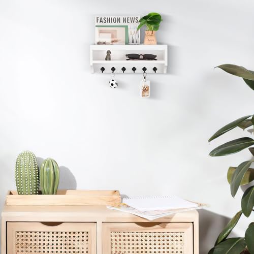 Nekon Key Holder Wall Mount, 12.8" W x 5.6" H x 3.7" D Wall Mounted Key and Mail Organizer with 6 Key Hooks, Key Racks for Home Entryway Decor (White) - color: White