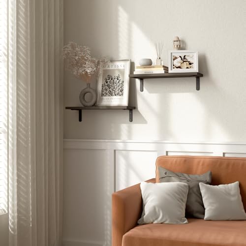 RICHER HOUSE Floating Shelves for Décor, Rustic Wood Wall Shelves for Bedroom Set of 2, Farmhouse Shelf for Bathroom, Hanging Shelves for Storage, Wall Mounted - Deep Brown - color: Deep Brown, size: 2 Pcs:16.54in