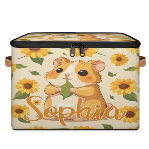 Custom Storage Basket with Name, Personalized Storage Bins with Zipper Lid, Foldable Fabric Storage Box Large capacity with Handle Sunflower Hamster - color: Option 23