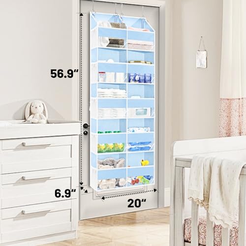 Blue Over the Door Organizer 5 Tiers, Extra Large Behind Door Storage of 10 Compartments, 80 lbs Weight Capacity Hanging Storage Organizer with Clear Window Kids Toys, Shoes, Diapers, Room storage - color: Blue - 5 Tiers