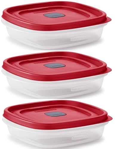Rubber maid Food Storage Containers Three Cup Food Storage Containers 7 Peice Set, Easy Find Lids, 3 Containers, 3 Lids Chalk Pen And Chalk Labels - color: Red, size: 3 Cup Pack of 3