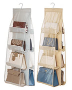 AARAINBOW 2 Pack Hanging Handbag Purse Organizer, 8 Pockets, Wardrobe Closet Space Saving Transparent Hand Bags Holder, 43.3L x 14.1W (Gray+Beige) - color: Gray+Beige