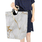 Kigai White Gold Marble Texture Laundry Basket Collapsible Laundry Hamper with Handles Clothes Organizer Foldable Waterproof Washing Bin for College Dorms, Nursery, Bathroom