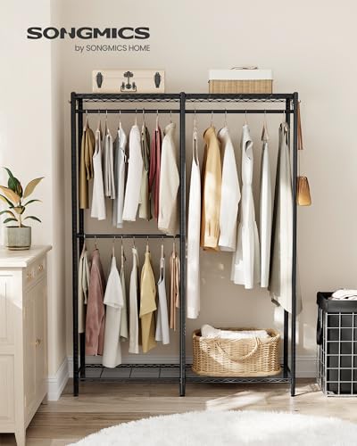 SONGMICS Clothes Rack, Freestanding Wardrobe Closet, Metal Clothing Racks, Heavy-Duty Garment Rack with Adjustable Shelves, Hanging Rods, Dividable, 15.8 x 47.2 x 70.9 Inches, Ink Black ULGR423B01 - color: Ink Black, size: 47.2"L x 70.9"H, style: Without