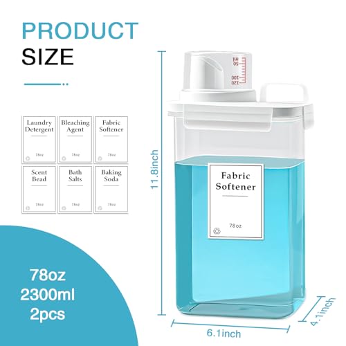 2 Pack Laundry Detergent Dispenser, 78oz Detergent Dispenser, Refluxable Laundry Detergent Container, Plastic Liquid Laundry Detergent Dispenser for Laundry Room Organization with 6 Labels - size: 78 Fl Oz (Pack of 2)
