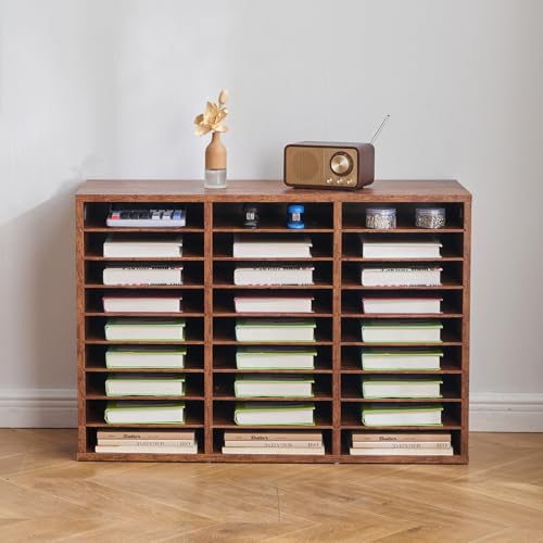 VEVOR Literature Organizer, 27 Compartments Office Mailbox with Removable Shelves, Wood Mailbox Sorter Particle Board Office Home Classroom Storage, File Sorter for File, Document, Paper, Dark Brown - color: Retro Brown, size: 27 Compartments