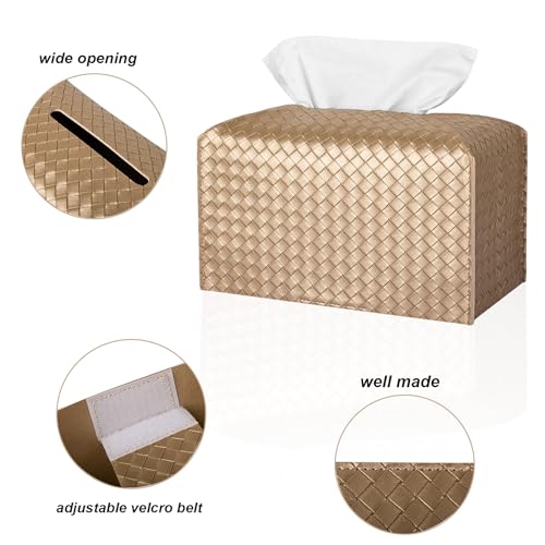 Tissue Box Cover PU Leather Tissue Holder Square Facial Tissue Case Facial Paper Organizer Dispenser for Bathroom, Vanity Countertop, Tabletop, Car, Rectangle, Gold - color: Gold, size: Rectangle