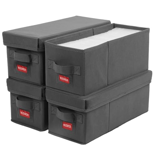 NUSWOR Premium CD Storage Box | Stackable CD Organizer Box with Lid | Holds 140 Jewel Cases | 14.37 x 5.5 x 6.3 inches | 4 Pack | Grey - size: 4PACK