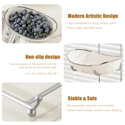 2 Tier Ceramic Fruit Bowl for Kitchen Counter, Tiered Fruit Basket for Countertop, Modern Multi Layer Fruit Display Stand for Party, Cute (Silver-rimmed, Small) - color: Silver-rimmed, size: Small
