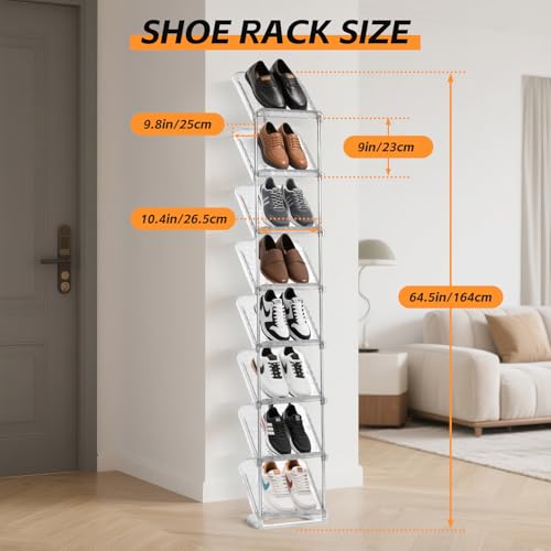 SMILHELTD Vertical Shoe Rack 8 Tiers Narrow Clear Sneaker Storage Holder Luxurious Slim Tall Organizer Space Saving Shelf for Entryway Garage 10.4" W x 64.5" H x 9.8" D (Transparent) - color: Transparent