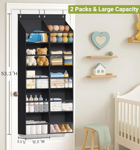 AOODA 2 Pack Over the Door Organizer, Large Capacity Closet Door Hanging Organizer, Clear Deep Pockets Baby Storage for Nursery, Bathroom, Bedroom, Pantry, Diapers (Black) - color: Pure Black, size: 2 Packs
