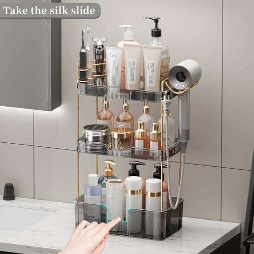 YCIA&DONE Bathroom Counter Organizer, Large Makeup Organizer Countertop, Shelf Storage, Vanity Tray, Easily Assemble for Bathroom Organizers and Storage, Undersink, Cabinet, 3 Tiers Grey - color: Grey, size: 3 tiers