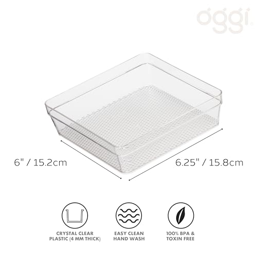 Oggi Clear Drawer Organizer - 6" X 6.25"- Ideal for Organizing Kitchen Drawers, Office, Desk, Silverware, Kitchen Utensils, Cosmetics and Bathrooms - size: 6" by 6"