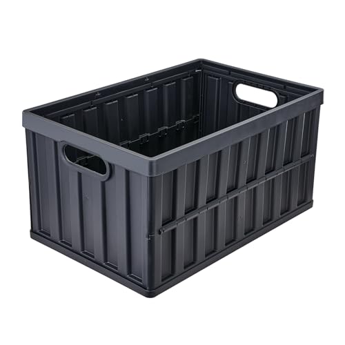 VEVOR 65L Collapsible Storage Bins with Lids 3 Packs, Stackable Utility Crates with Handles, Large Folding Containers for Organizing Tools, Books, Food, Drinks, Camping&Transport - size: 65L-Black