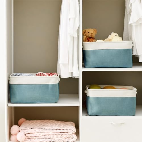 TheWarmHome Fabric Storage Bin with Handles,Storage Basket for Home Storage and Organization, Shelf Basket with Cover for Living Room Bedroom Closet（White & Green Large,15.7L*11.8W*8.3H - color: White And Green, size: Large - 15.7Lx11.8Wx8.3H