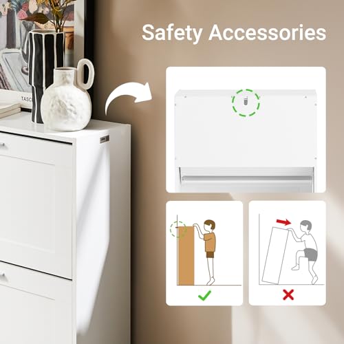 SoBuy Shoe Storage Cabinet Entryway, Slim Shoe Rack Freestanding, Narrow Shoe Organizer 2 Flip-Drawers Shoe Cupboard for Mudroom Front Door Entrance Hallway Bedroom, White, FSR137-W - color: Pure White, size: 2 Drawers