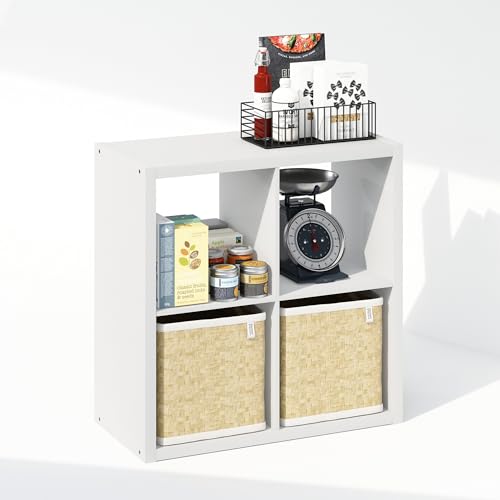 Furinno Cubic Closet Organizers and Storage, 4-Cube Closet Organizer, Open Shelf Closet Storage, Extra Thick Frame for Wardrobe, Bedroom, Living Room, White - color: White, size: 4-Cube