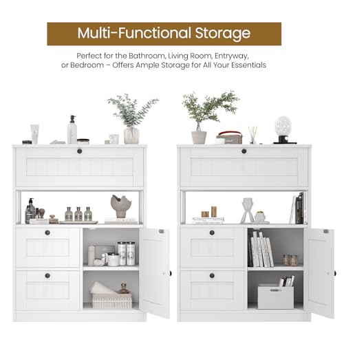 GRUSIGN Bathroom Cabinet, Modern Bathroom Floor Storage Cabinet Organizer with 1 Door and 3 Drawers, Freestanding Cupboard for Kitchen/Living Room Use - color: White1