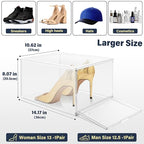 Size 12 Clear Shoe Boxes with Acrylic Magnetic Front Door Plastic Stackable Shoe Organier for Sneaker & Boots Collection, Space-Saving Shoe Storage for Closet Entryway, Bedroom - size: Size 11.5 - 1 Pack