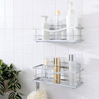 KINCMAX Iron Shower Caddies - Self Adhesive Bathroom Shelves for Showers - Wall Organizer Shampoo Holder Shelf - Peel and Stick On Caddy Bath Tub Rack - Pack of 2 Holders - Silver - style: 2-Pc Caddies - Wavy, Silver