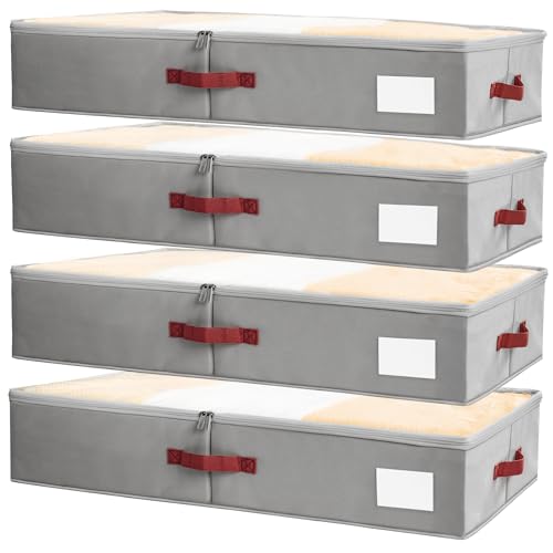 Criusia Under Bed Storage Bins with Clear PVC Lids – 4 Pack Large Underbed Organizers with Heavy-Duty Handles, Reinforced with 800G PP Panels & 80G Non-Woven Fabric – Waterproof & Foldable, Gery - color: 4 Pack Gery
