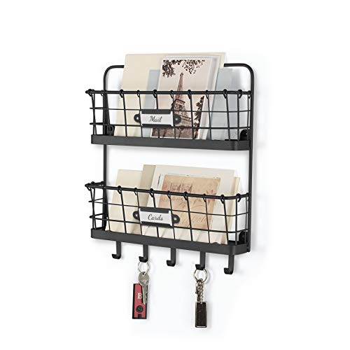 Spectrum Diversified Vintage Wall Mount Office or Entryway 2-Tier Letter Holder Organizer & Key Rack, One, Black (A14610) - color: Black