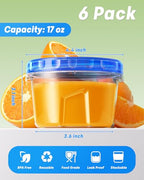 BiuLeon 6 Pack-17oz Freezer Storage Containers, Plastic Food Storage Containers with Twist Top Lids, BPA Free and Reusable Soup Containers with Lid, Microwave and Dishwasher Safe - color: 6Pack-17oz