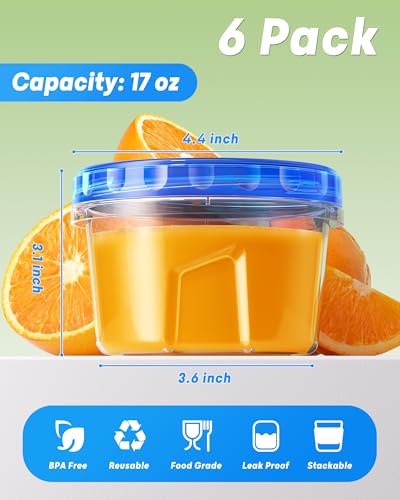 BiuLeon 6 Pack-17oz Freezer Storage Containers, Plastic Food Storage Containers with Twist Top Lids, BPA Free and Reusable Soup Containers with Lid, Microwave and Dishwasher Safe - color: 6Pack-17oz