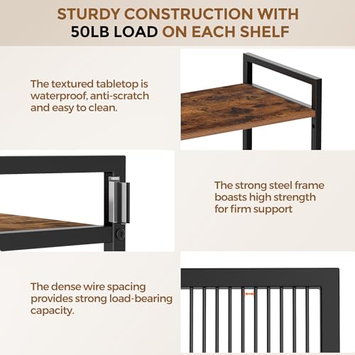 3-Tier Metal Storage Rack with Industrial Wheels,Mesh Shelving Unit with Wooden Table top,Adjustable Shelf,16.9-Inch Width,for Kitchen,Laundry,Pantry,Plant,Black - color: Brown Panel, size: 3 Tier (16.9"W x 11.8"D)