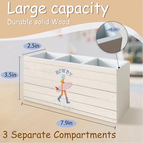 Coastal Cowgir Pen Holder for Home Office Kitchen Desk Decor, Howdy Surf Cowgir Wooden Pencil Holder Sign Organizer for Home Office Desk Accessories, Cowgirls Coastal Gifts for Women Men - color: pink and blue