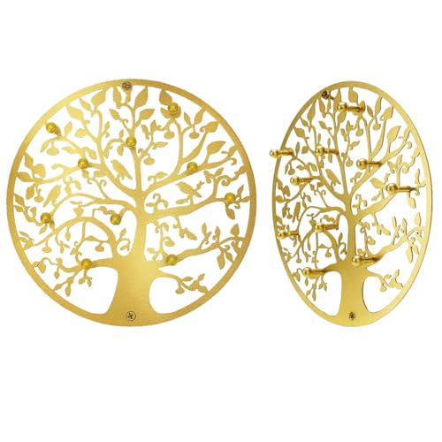 Round Decorative Home Key Holder Wall Mount, 2 Pack Metal Tree Car Key Rack for Wall Organizer for Keys, Wallets, Hats, Used for Decor for House Entryway, Kitchen, Garage, Office (12" Gold) - color: 2 Pack Gold