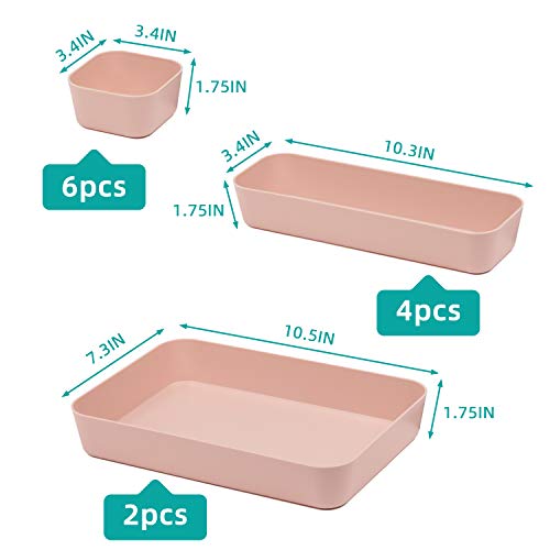 Backerysupply Set Of 12 Pink Color Plastic Desk Drawer Organizers For Makeup Bathroom Office Kitchen Vanity Drawer Storage Box Container - color: Pink