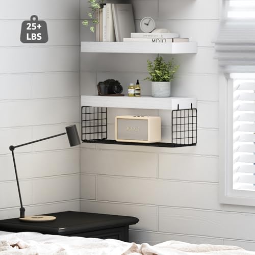 QEEIG Bathroom Shelves Over Toilet - Wall Mounted Floating Shelves Toilet Paper Storage Small Farmhouse Decor Shelf 16 inch Set of 2, White and Black (019-WB2) - color: F. White & Black, size: 2pcs