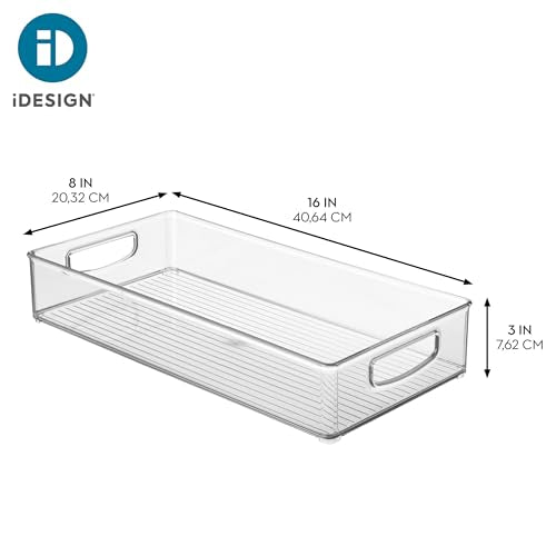 iDesign Stackable Clear Plastic Extra Long Pantry Organizers and Cabinet Storage Bins for Kitchen - size: 16 x 8 x 3, style: Pack of 1