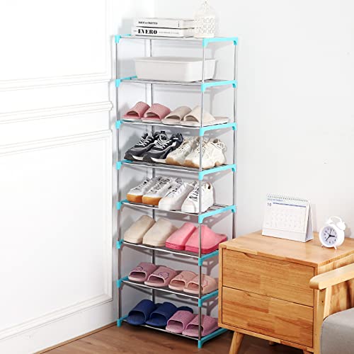 Small Shoe Rack, Narrow Stackable Shoe Shelf Organizer for Entryway, Doorway and Bedroom Closet (3-Tier, Blue) - color: Blue, size: 3-Tier
