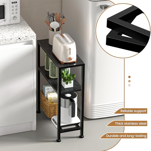 Narrow Side Table for Small Space, 2-Tier Small End Table with Shelf Holder, Slim Nightstand, Skinny Snack Couch Table in Living Room, Bedroom, Study, Kitchen and Balcony (Black) - color: Black
