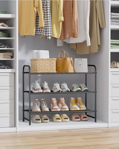Kitsure Shoe Rack - Stainless Steel Shoe Organizer, Sturdy Shoe Rack for Closet and Front Door Entrance, Free Standing Shoe Shelf, Closet Organizers and Storage, 25.6" Wide - 3 Tier, Black - color: Black, size: 25.6" Wide - 3 Tier